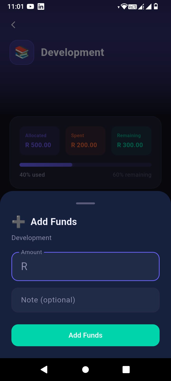 Adding funds to a category