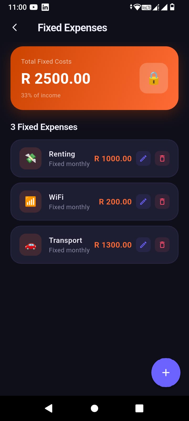 Fixed expenses management screen