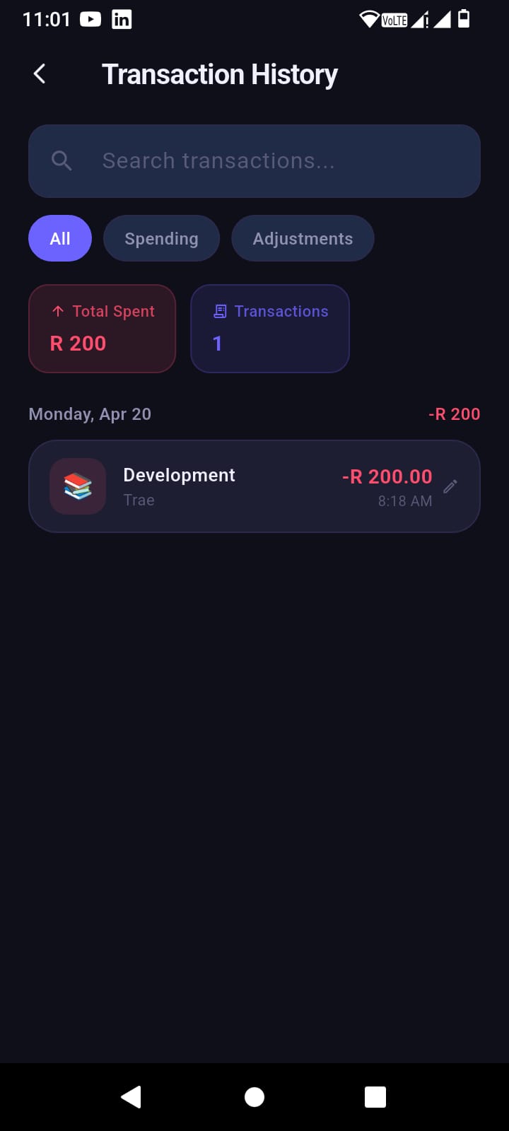 Transaction history log